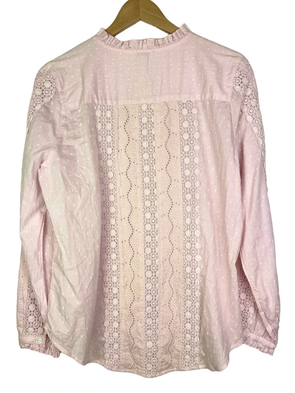 New Sundance Mirabelle Pale Pink Swiss Dot Crochet Eyelet Ruffle Blouse large - Picture 3 of 5